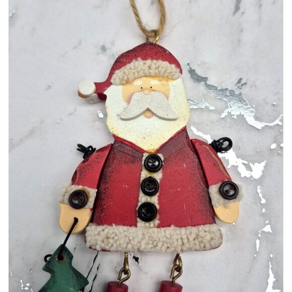 Lot of 2 Rustic Old Fashion Wooden Santa Claus Ornaments Dangle Legs Large 6.5" - Picture 2 of 8